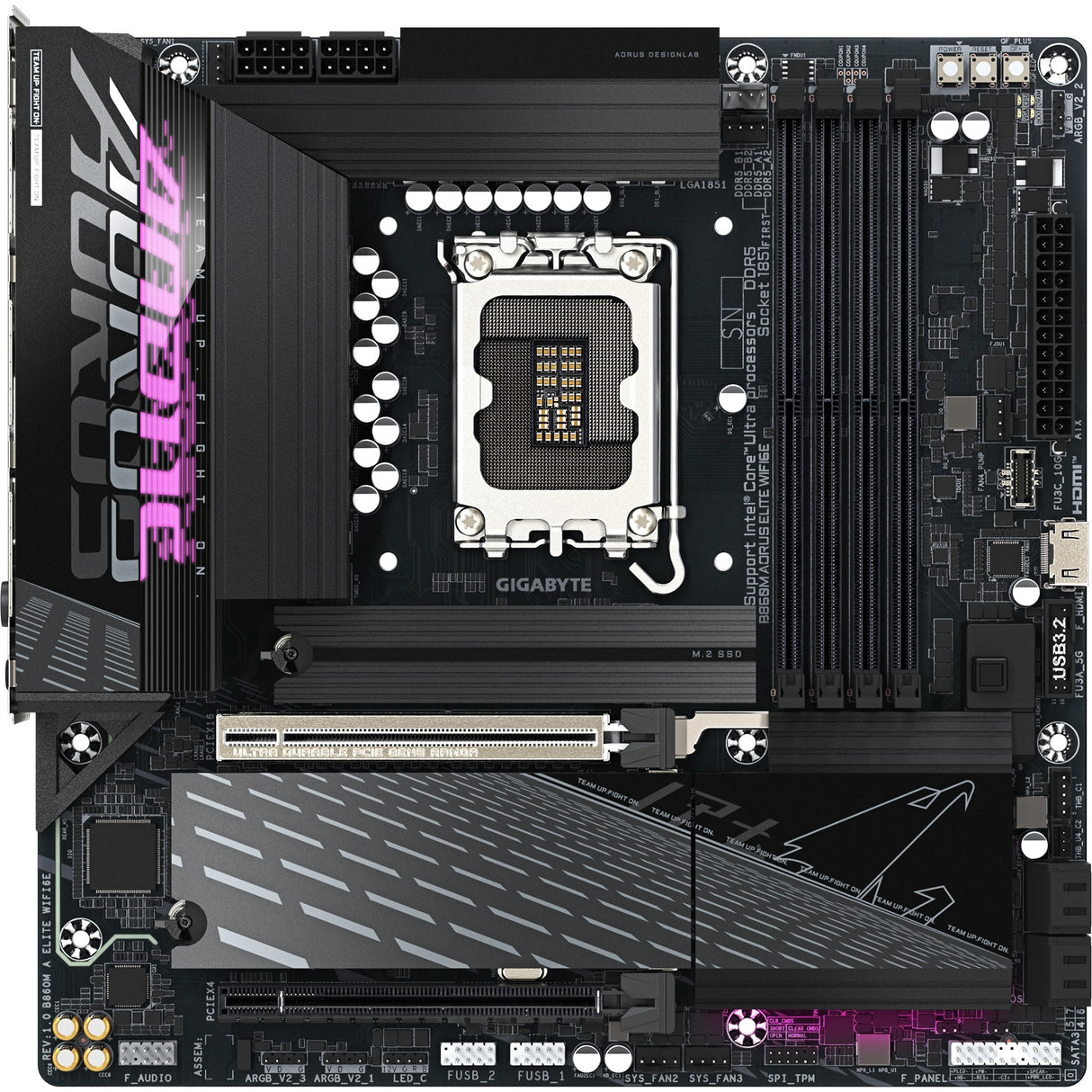 Gigabyte B860M AORUS Elite WiFi 6E Socket 1851 bundkort (sort, RAID, 2,5 GB LAN, WiFi 6E, BT, lyd, µATX)