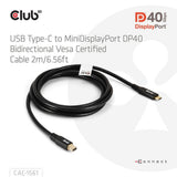 Club 3D USB-C til Mini DisplayPort DP40 tovejsadapter (sort, 2 meter, Vesa-certificeret)