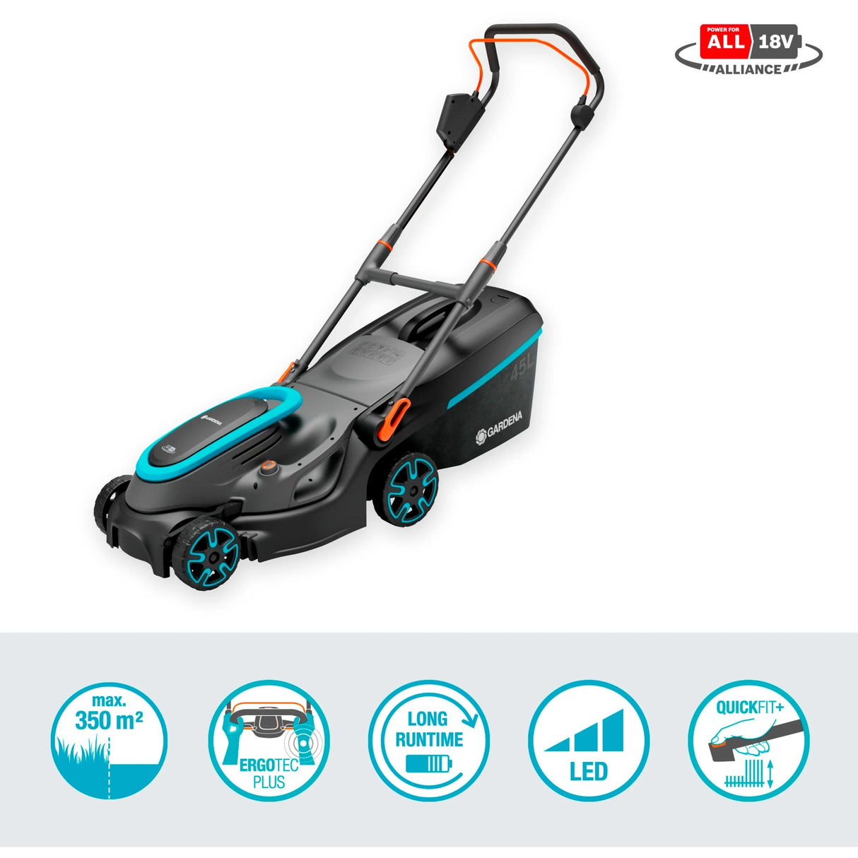 Gardena powermax 37 36v p4a klar til brug - batteri plæneklipper - 37 cm - inkl. 2 batterier