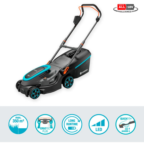 Gardena powermax 37 36v p4a klar til brug - batteri plæneklipper - 37 cm - inkl. 2 batterier