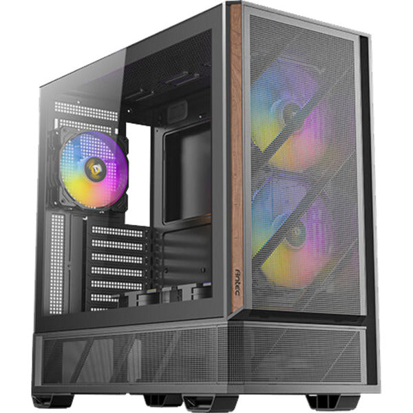 Antec p30 argb midi tårnhus (sort træfarve | 2x USB-A | 1x USB-C | hærdet glas)