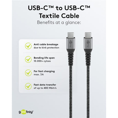 Goobay USB-C hurtigoplader nano (65 W) og USB-C tekstilkabel (sort, 1 meter)