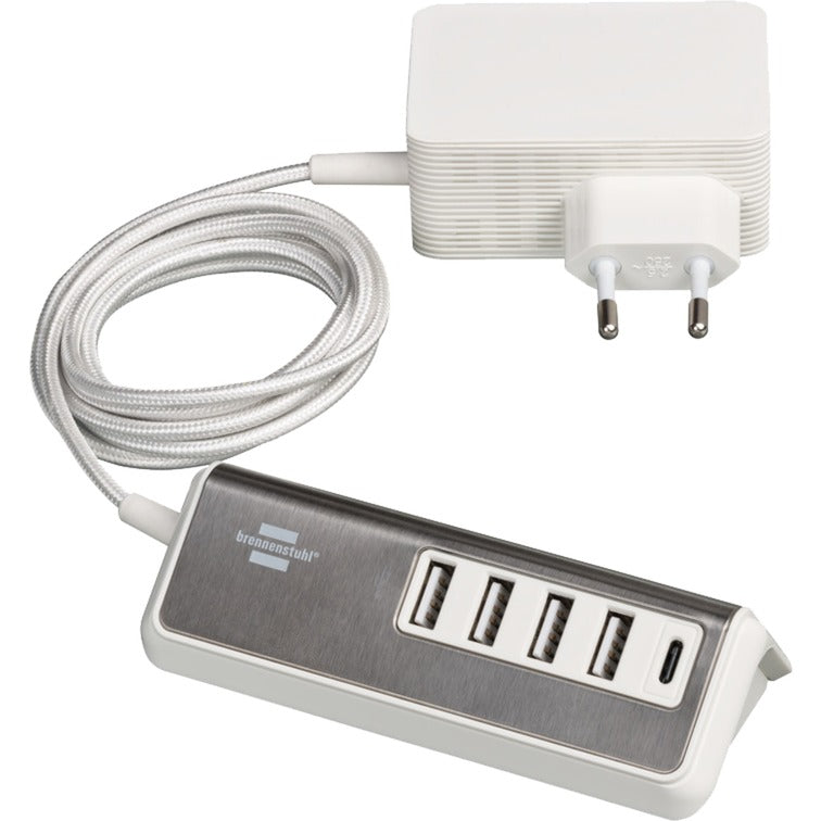 Brennerstuhl estilo multi-USB oplader (hvid rustfrit stål)