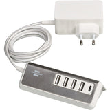 Brennerstuhl estilo multi-USB oplader (hvid rustfrit stål)