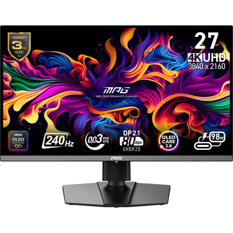 MSI MPG 272urx QD-OLED 26.5 4K UHD-gamingskærm (sort, 2x HDMI, DisplayPort, 2x USB-A, USB-B, USB-C, 240 Hz)
