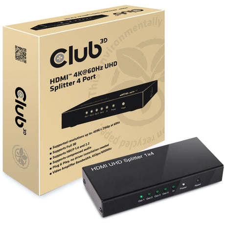 Club 3D HDMI 2.0 UHD Splitter 4 Ports HDMI Splitter (sort)