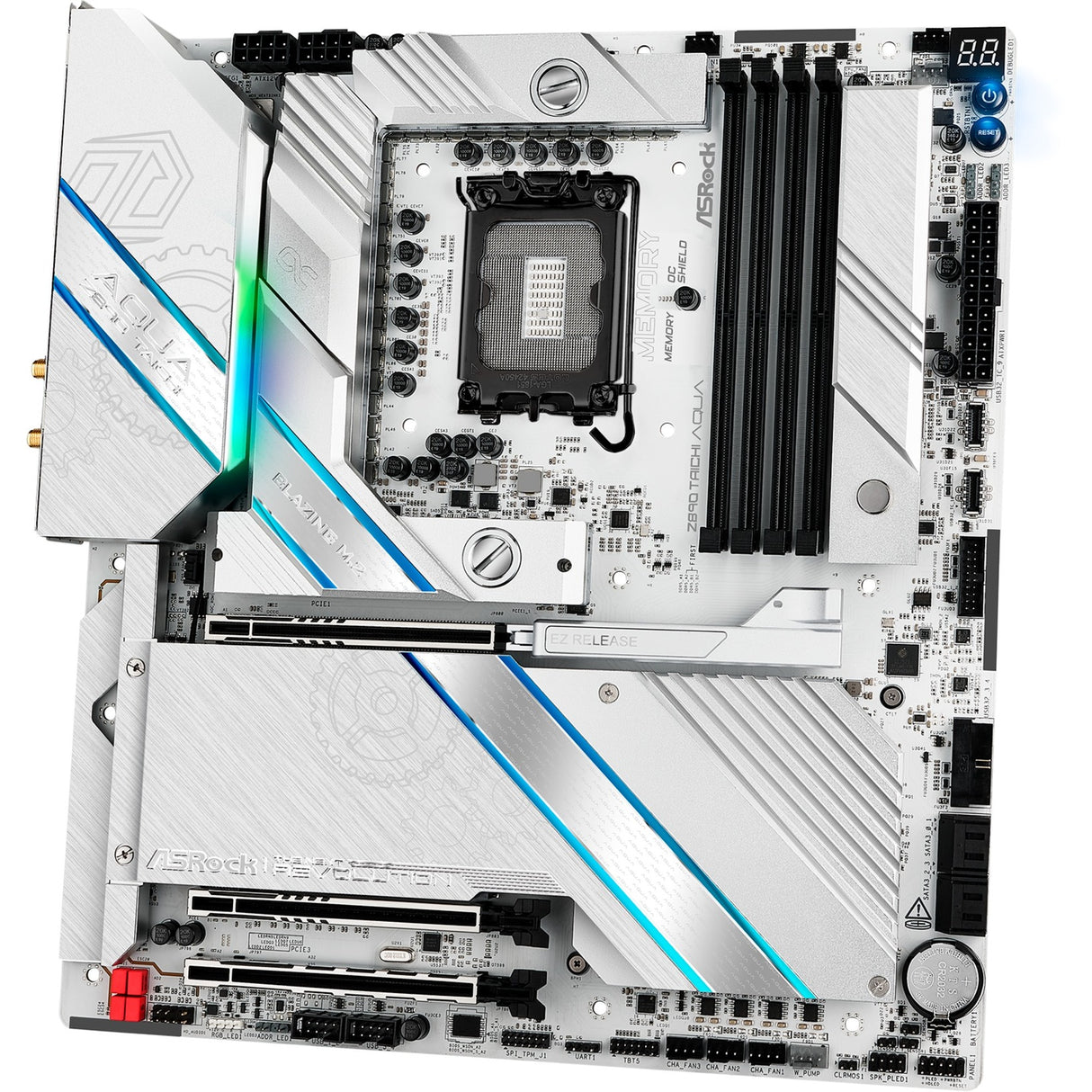 Asrock Z890 Taichi Aqua Socket 1851 bundkort (sort, RAID, 10GB-LAN, 5GB-LAN, Wi-Fi 7, BT, Sound, E-ATX)