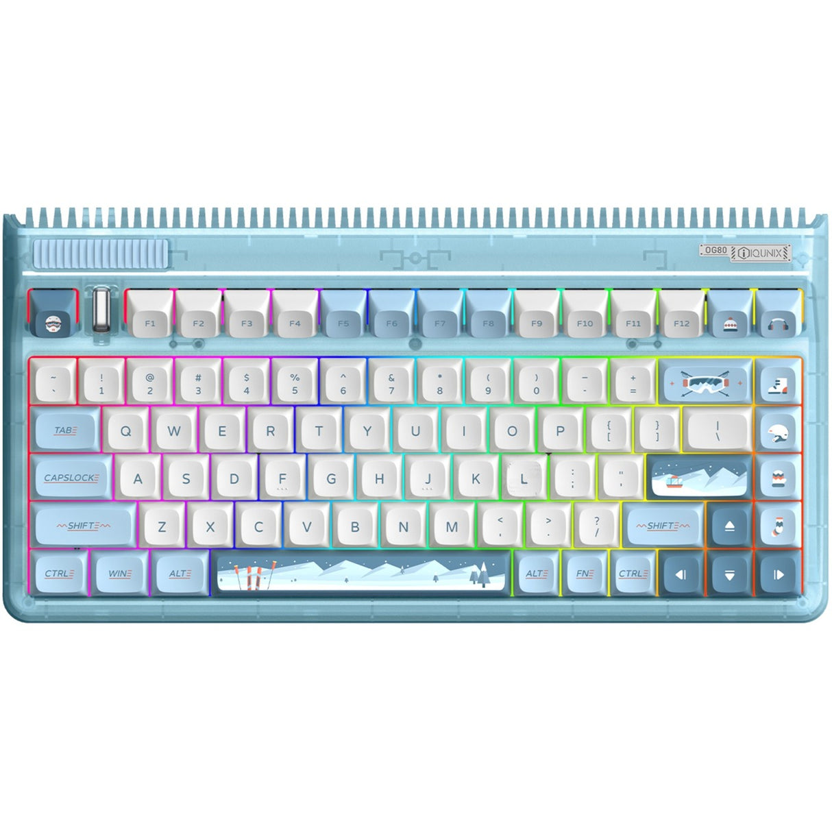 Iqunix og80 wintertide trådløst mekanisk tastatur (lyseblåt, us-layout (qwerty), iqunix moonstone, 80% (tkl), rgb-lysdioder, hot-swappable, pbt, 2.4ghz | bluetooth 5.1 | usb-c)