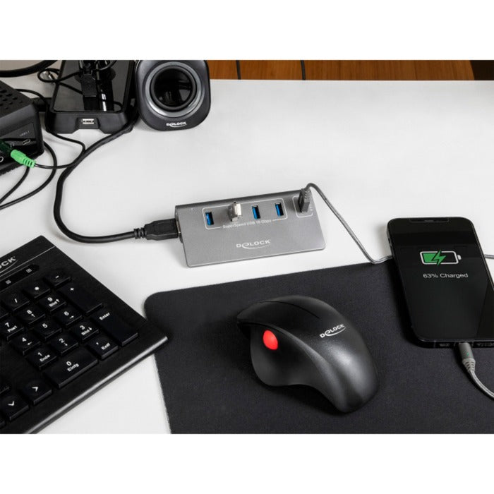 Delock USB-hub 10 Gbps med 4 USB-A + 1 hurtigopladningsport (grå, inkl. strømforsyning)