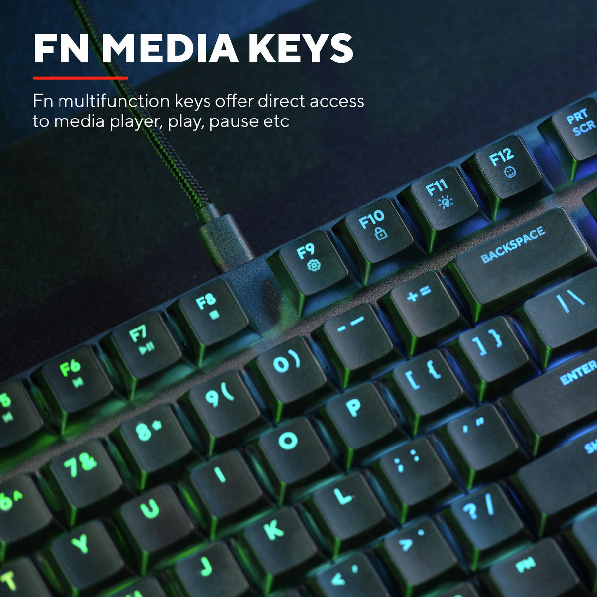 Trust GXT 866 Torix mekanisk gaming-tastatur (sort, amerikansk layout (QWERTY), Huano Red, 100 %, RGB)