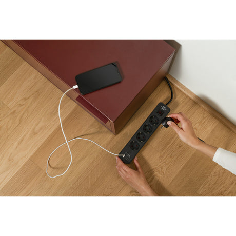 Brennerstuhl ecolor strømskinne med 2 USB-C ladestik | 4 stikkontakter | sort | 1,5m h05vv-f 3g1,5 - 1153240106