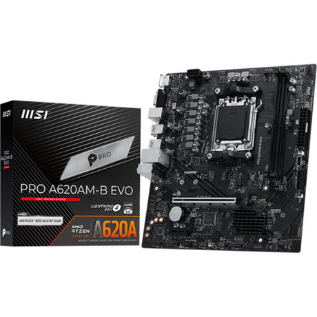 MSI Pro A620AM-B EVO Socket AM5 bundkort (RAID, 2,5 GB-LAN, lyd, µATX)