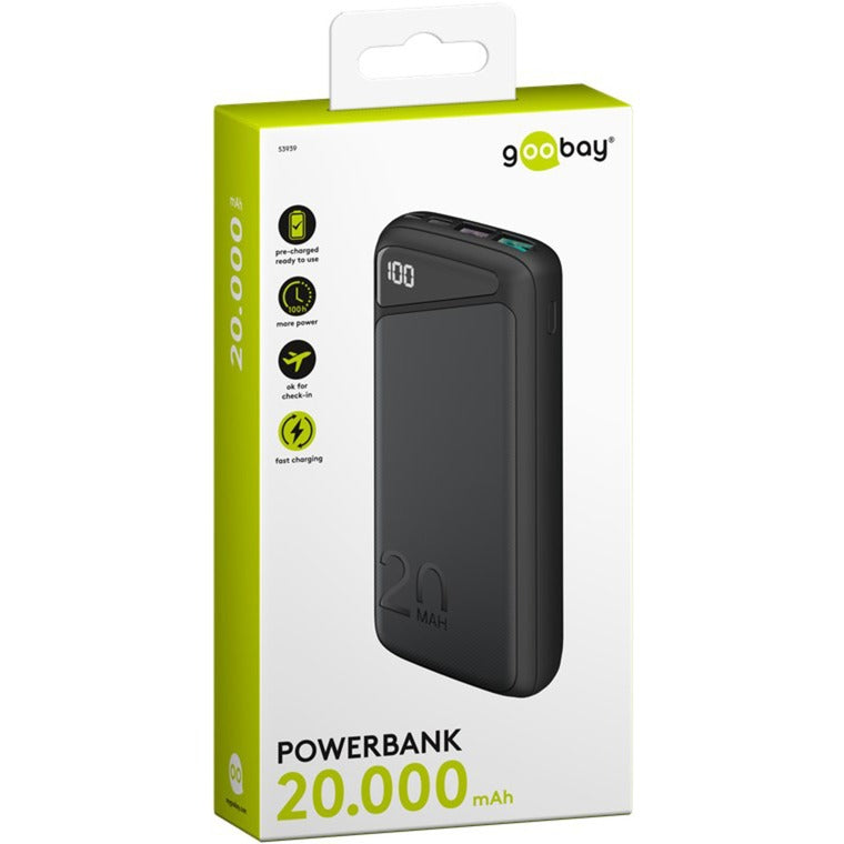 Goobay hurtigopladning powerbank 20.000 mah - 74 wh (sort, USB-C PD, QC 3.0)