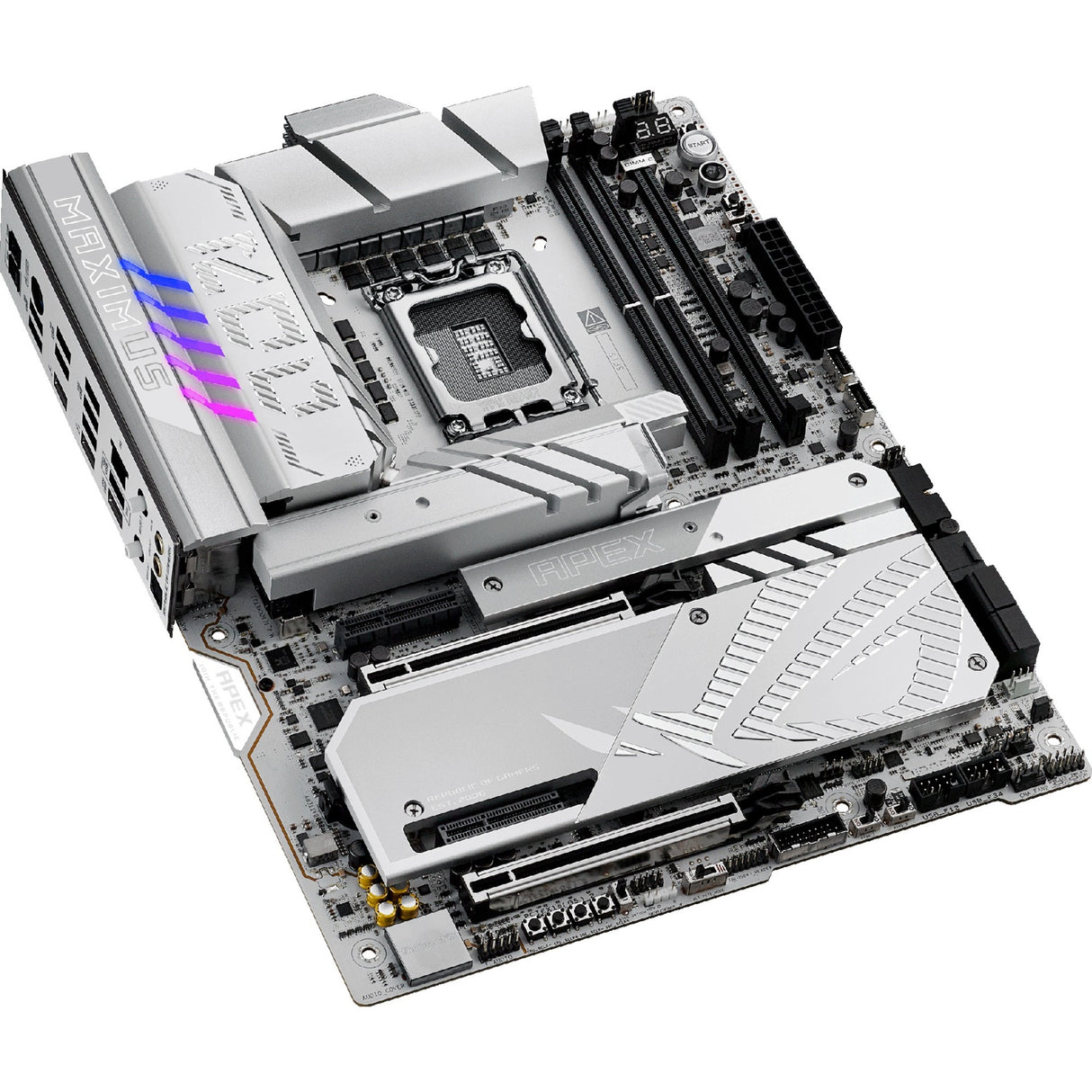 Asus Rrog Maximus Z890 Apex Socket 1851 bundkort (RAID, 5GB-LAN, Wi-Fi 7, BT, lyd, ATX)