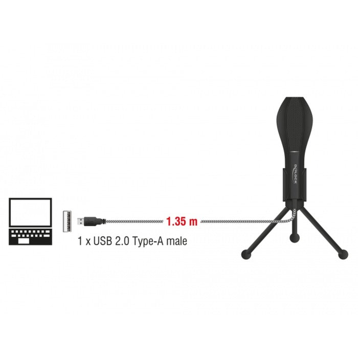 Delock USB kondensatormikrofon (sort, med bordstativ)
