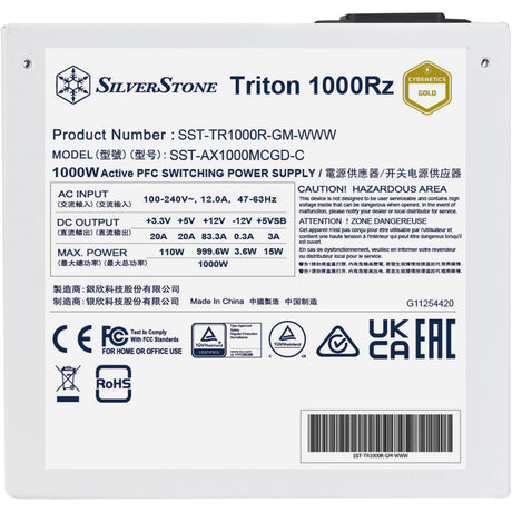 Silverstone triton 1000rz modulær 1000 watt strømforsyning (hvid, 1x 12v-2x6, 4x pcie)