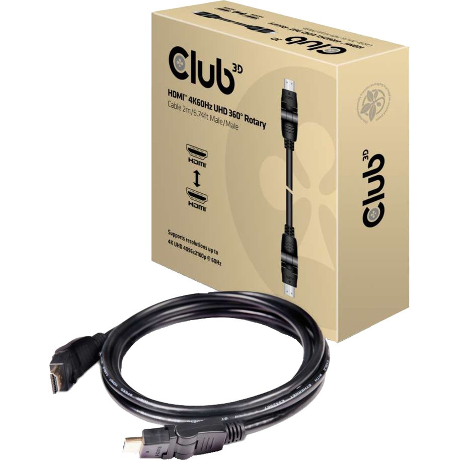 Club 3D HDMI 2.0 360° roterende kabel (sort, 2 meter, 4K 60Hz)