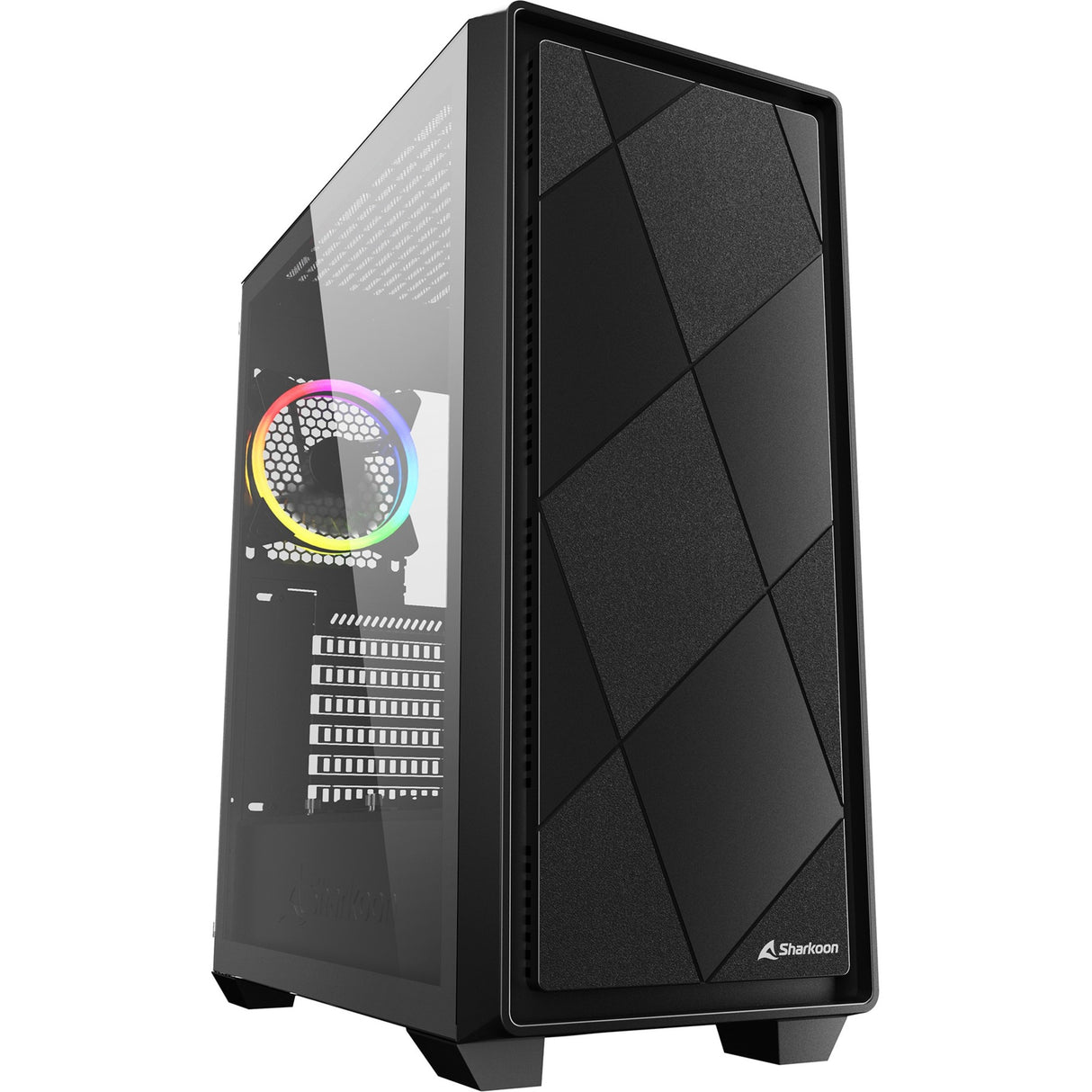 Sharkoon vs8 rgb sort midi tårnhus (sort | 2x usb-a | 1x usb-c | rgb | hærdet glas)