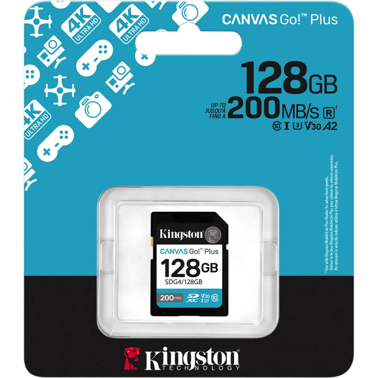 Kingston canvas go! plus SDXC 128 GB hukommelseskort (sort, klasse 10, UHS-I U3, V30)