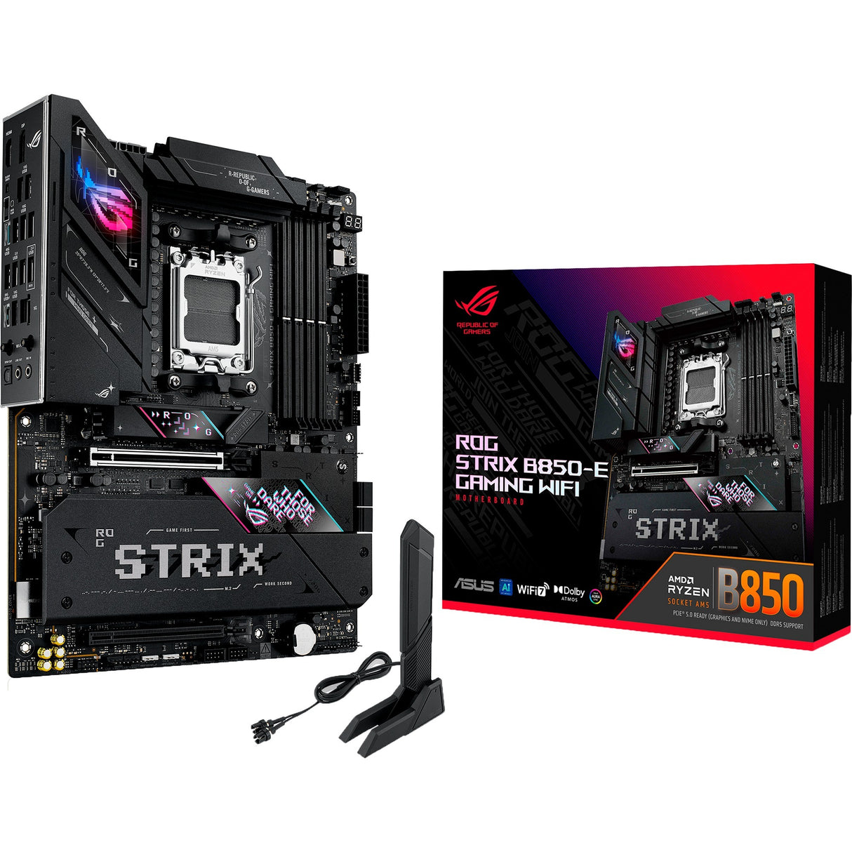 Asus ROG Strix B850-E Gaming WiFi Socket AM5 bundkort (sort, RAID, 5 GB-LAN, Wi-Fi 7, BT, lyd, ATX)