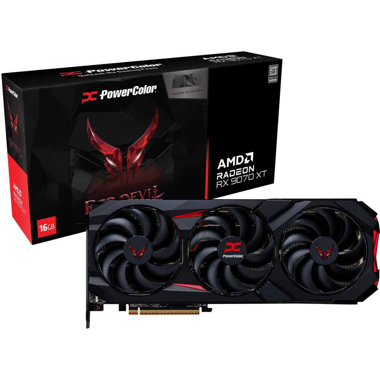Powercolor Radeon RX 9070 XT Red Devil 16GB OC Backplate Special Edition grafikkort (sort, RDNA4, GDDR6, 3x skærmport, 1x HDMI)