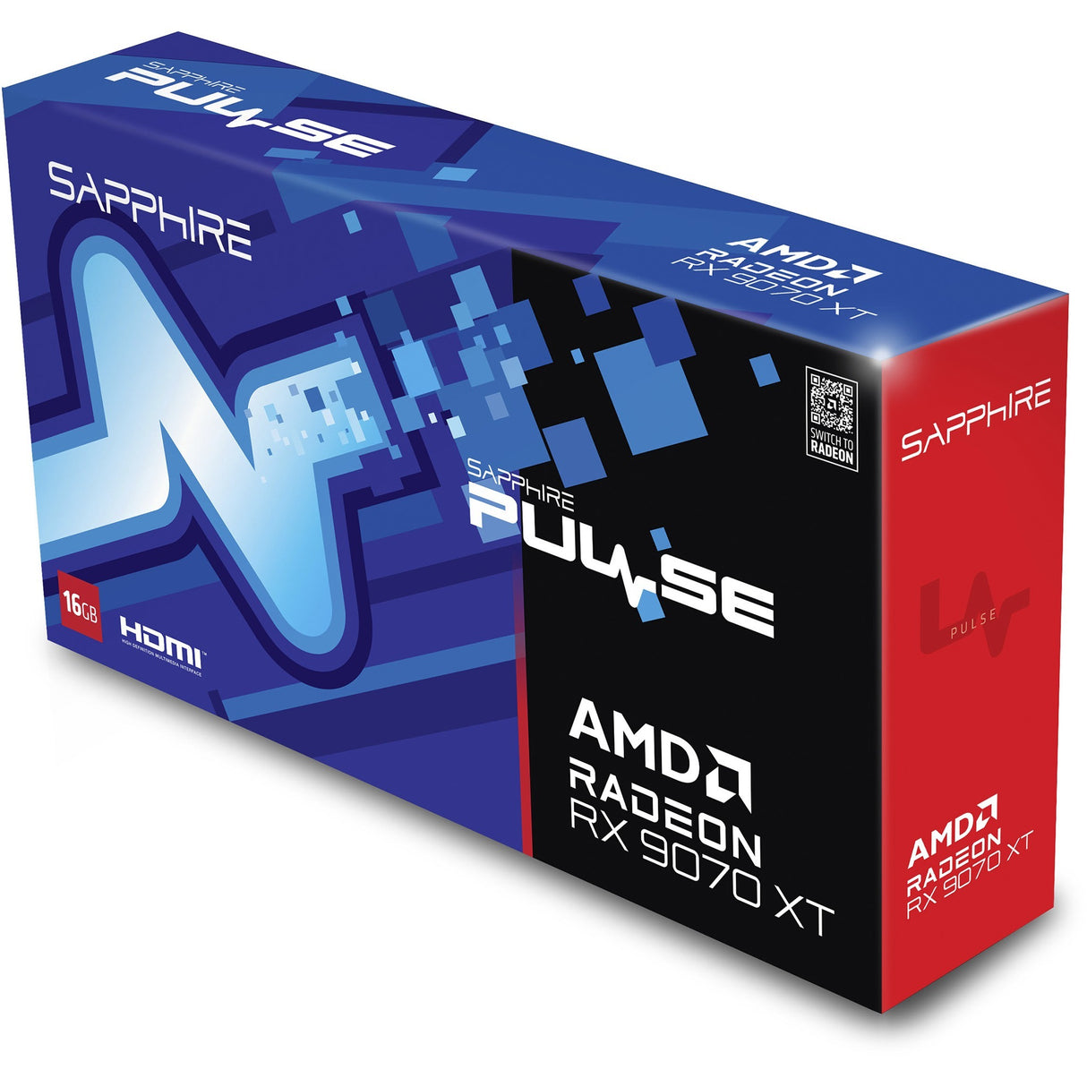Sapphire Radeon RX 9070 XT Pulse grafikkort (sort, 2x skærmport, 2x HDMI 2.1, RDNA4)