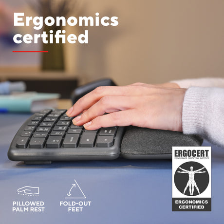 Trust Keyra ergonomisk trådløst tastatur (sort, amerikansk layout (QWERTY), 100 %, 2,4 GHz USB | Bluetooth)