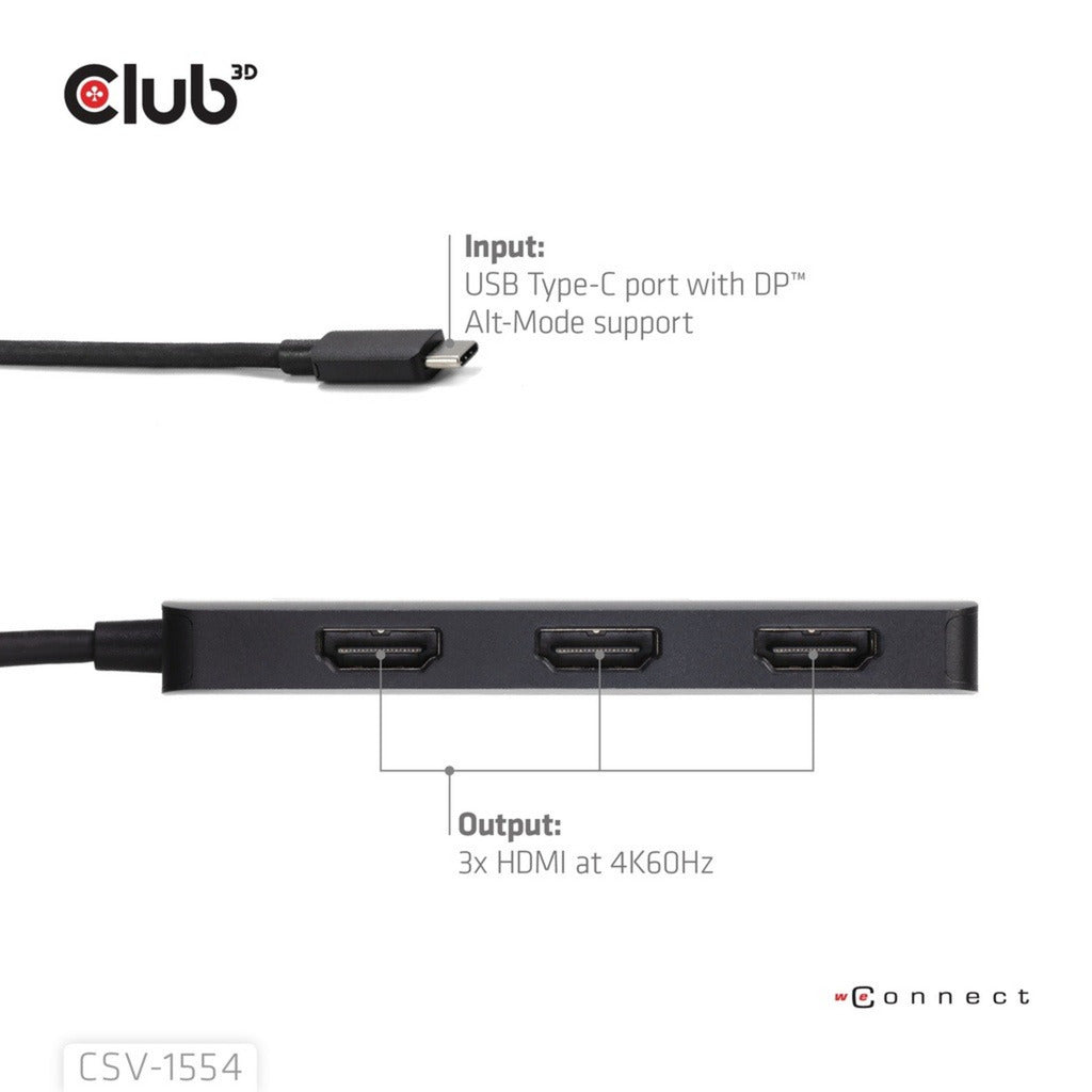 Club 3D USB-C til Triple HDMI MST Hub 4K60Hz Adapter (sort)
