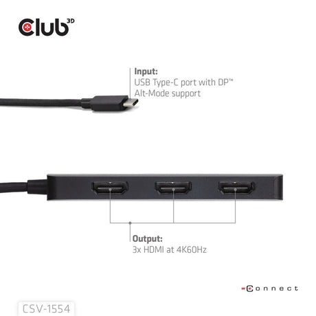Club 3D USB-C til Triple HDMI MST Hub 4K60Hz Adapter (sort)