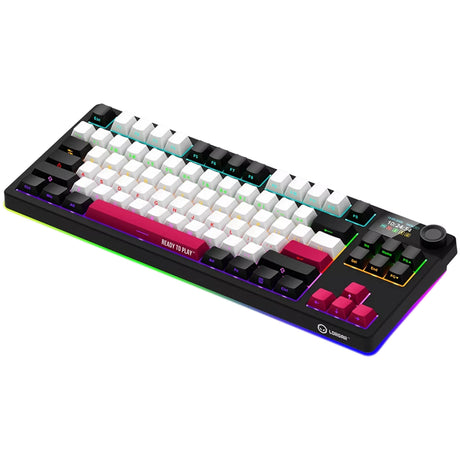 Lorgar kbp70tklw rgb mekanisk gaming-tastatur (sort, us-layout (qwerty), logar giftig lilla, 80% (tkl), rgb, hot-swappable, pbt double-shot, bluetooth | 2,4ghz | usb)