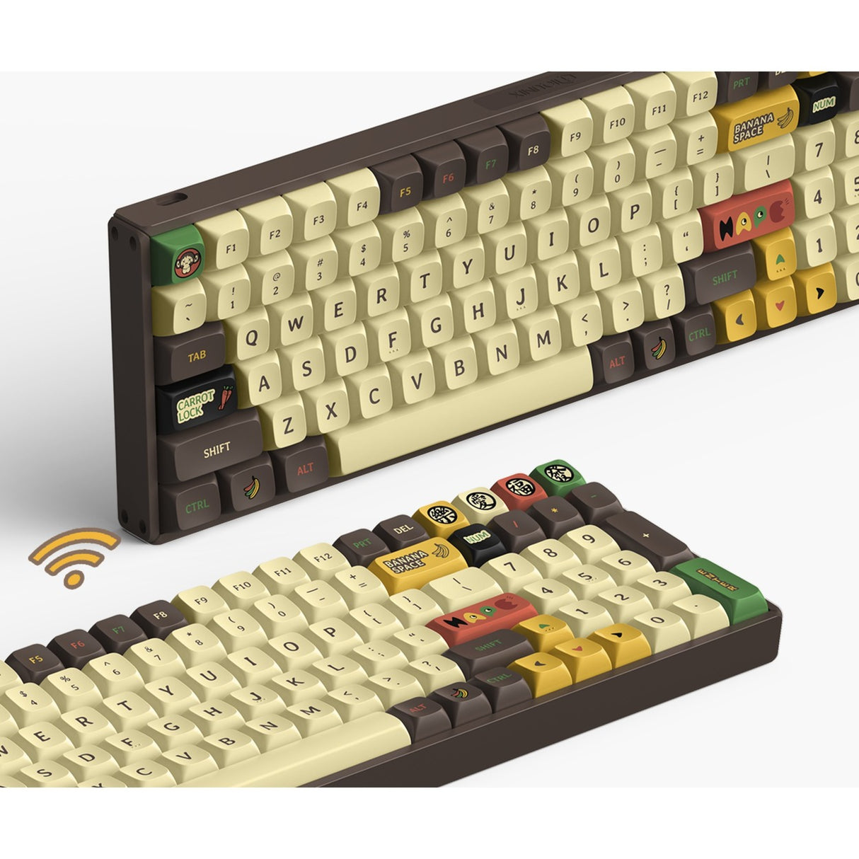 Iqunix f97 happy ape trådløst mekanisk tastatur (brunt, us-layout (qwerty), cherry mx red, 96%, rgb-lysdioder, hot-swappable, pbt, 2.4ghz | bluetooth 5.1 | usb-c)