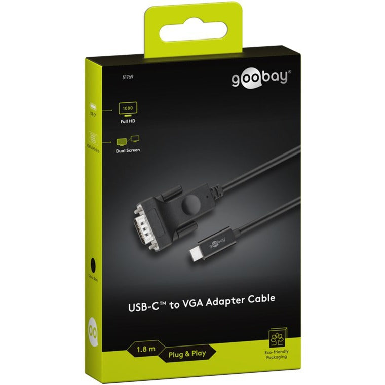 Goobay USB-C til VGA adapterkabel (sort, 1,8 meter)