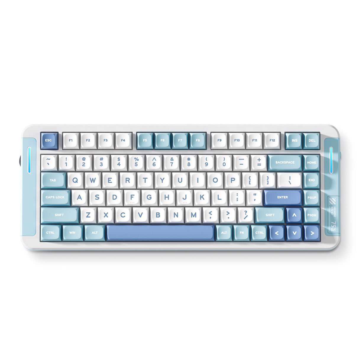 Mchose x75 v2 blue icy creamsicle brugerdefineret mekanisk tastatur (hvid, us layout (qwerty), kailh box isic creamsicle, 75%, rgb, hot swap, double-shot pbt, trådløs | bluetooth | usb-c)
