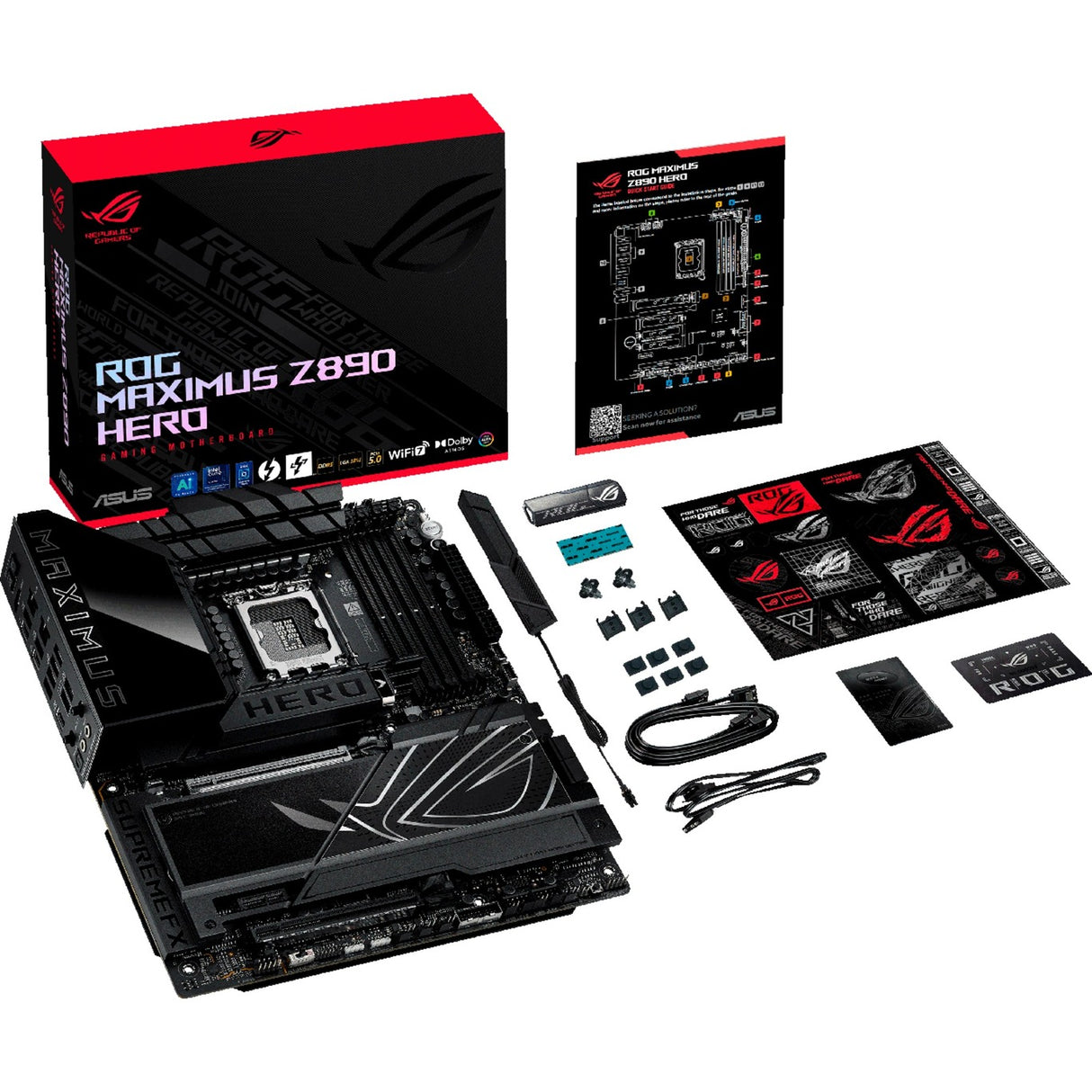 Asus Rrog Maximus Z890 Hero Socket 1851 bundkort (sort, RAID, 2,5 GB-LAN, 5 GB-LAN, Wi-Fi 7, BT, lyd, ATX)