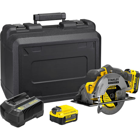 Stanley fatmax v20 18v håndrundsav (gul sort, kuffert, 2 batterier (2,0ah) og oplader (4a) inkluderet)
