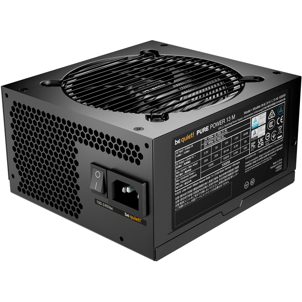 Vær stille! ren effekt 13 m modulær 1000 watt strømforsyning (sort, 1x 12v-2x6, 4x pcie)