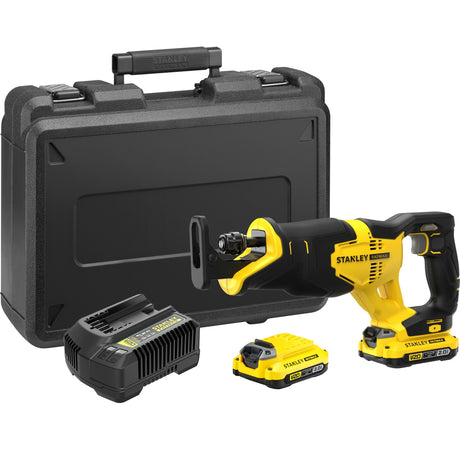 Stanley fatmax v20 18v frem- og tilbagegående sav (gul sort, kuffert, 2 batterier (2.0ah) og oplader (2a) inkluderet)