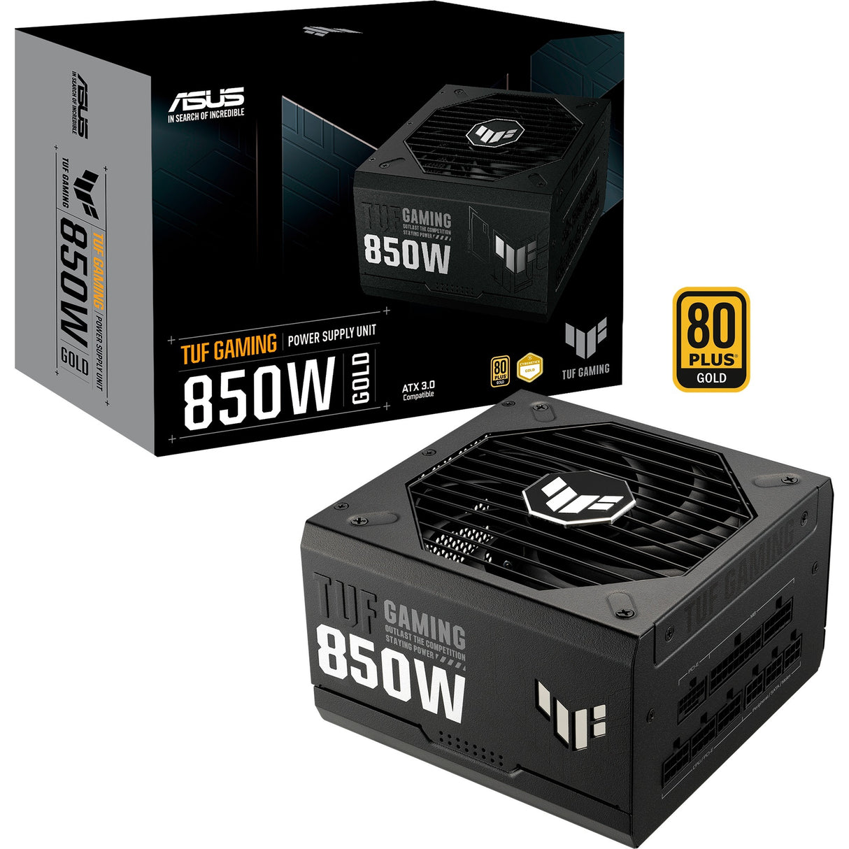 Asus tuf gaming gold modulær 850 watt strømforsyning (sort, 1x 12v-2x6, 3x pcie)