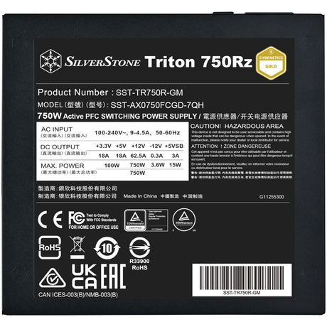 Silverstone triton 750rz modulaire 750 watt voeding (zwart, 1x 12v-2x6, 3x pcie)