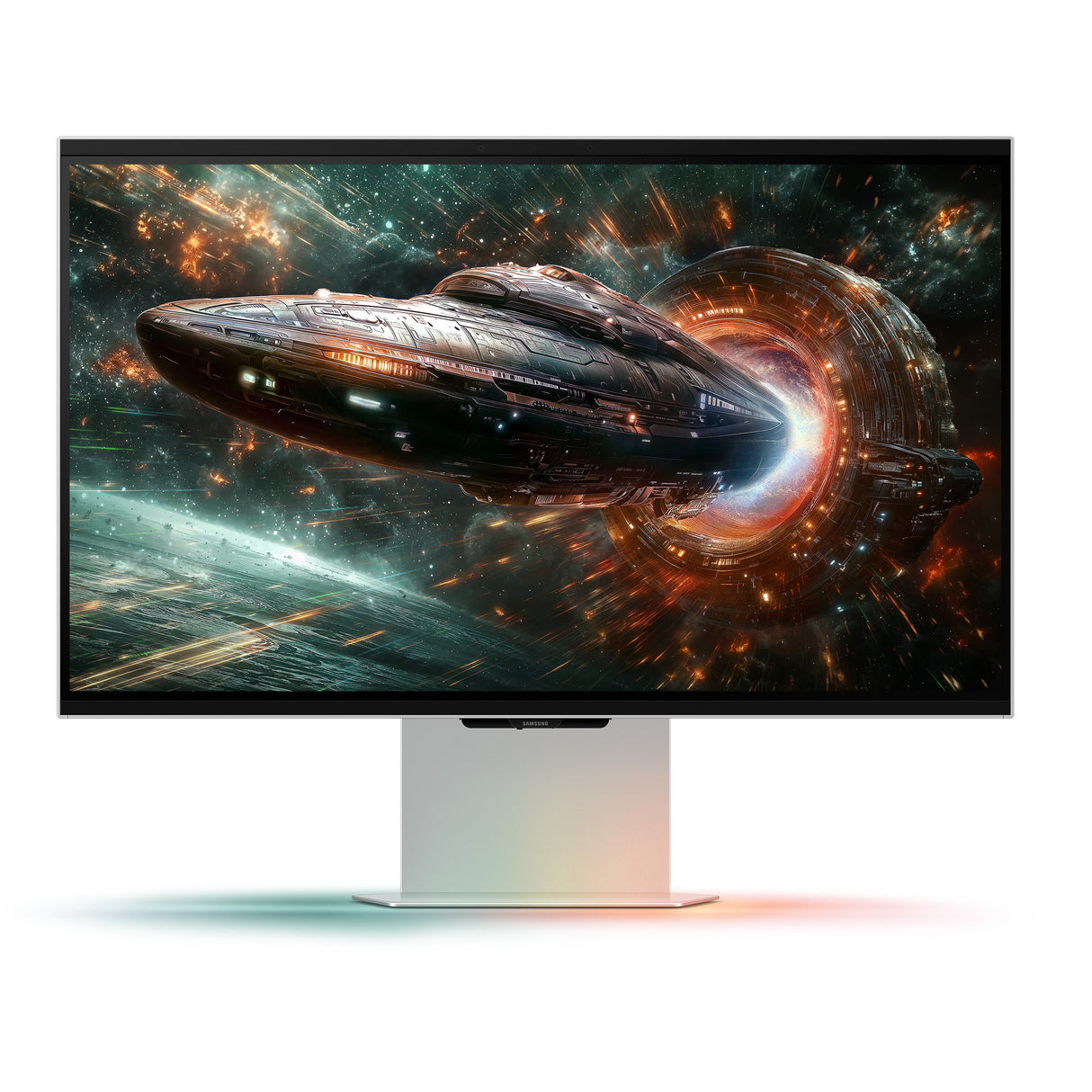 Samsung Odyssey 3D G90XF 27 4K UHD-gamingskærm (sølv, 2x HDMI, DisplayPort, 2x USB-A, USB-B, 165 Hz)