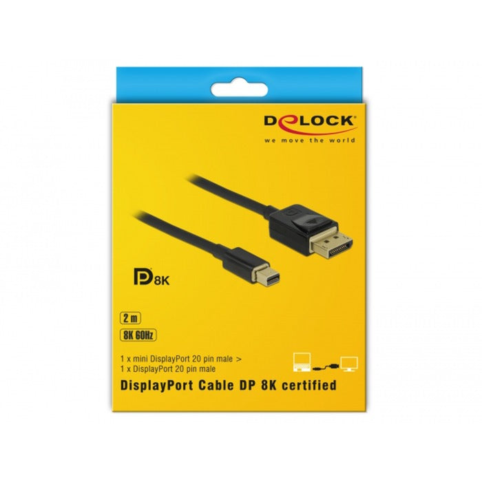 Delock mini displayport > displayport kabel (sort, 2 meter, 8k 60 hz)