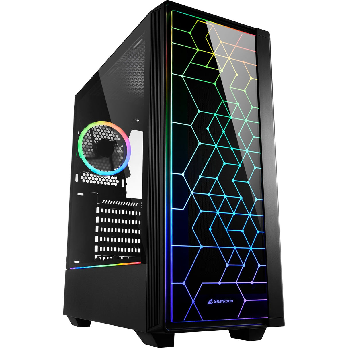 Sharkoon rgb lit 100 midi tårnhus (sort | 3x usb-a | rgb | vindue)