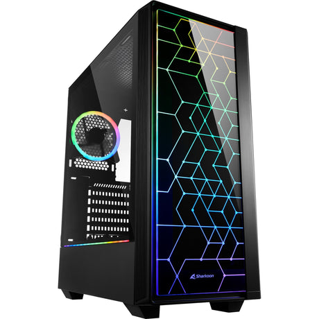 Sharkoon rgb lit 100 midi tårnhus (sort | 3x usb-a | rgb | vindue)