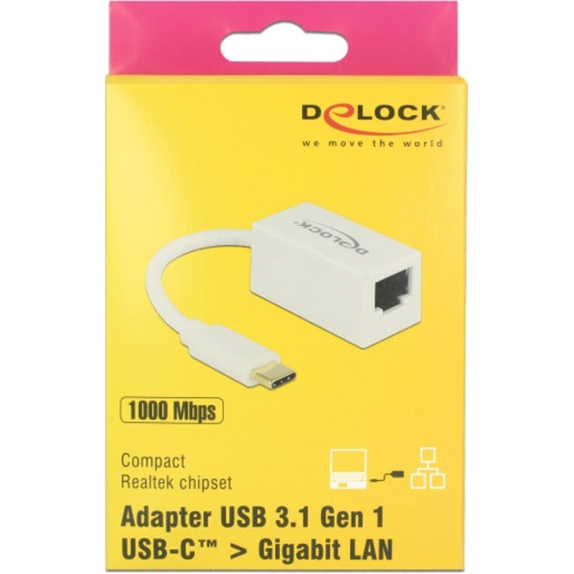 Delock superspeed USB-C (USB 3.1 gen 1) han > gigabit LAN 10 100 1000 mbps kompakt adapter (hvid, 0,135 meter)
