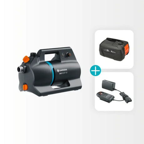 Gardena accu besproeiingspomp 3000 silent 18v p4a gebruiksklare set incl. accu en oplader (donkergrijs turquoise, 14610-20 | pomp | accu | lader)