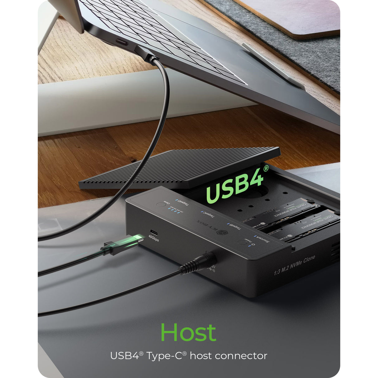 Icy box ib-4013mcl-c4 4-bay USB4® duplikator (1:3 kloner) dockingstation (sort)