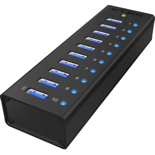 Icy box ib-ac6110 USB-hub (sort, 10x USB 3.0-porte)