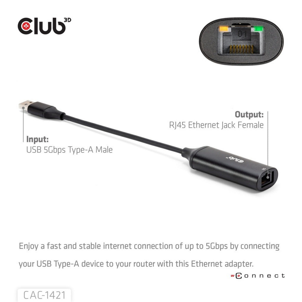 Club 3D USB-A til RJ45 Ethernet 5 Gbps Adapter (sort)
