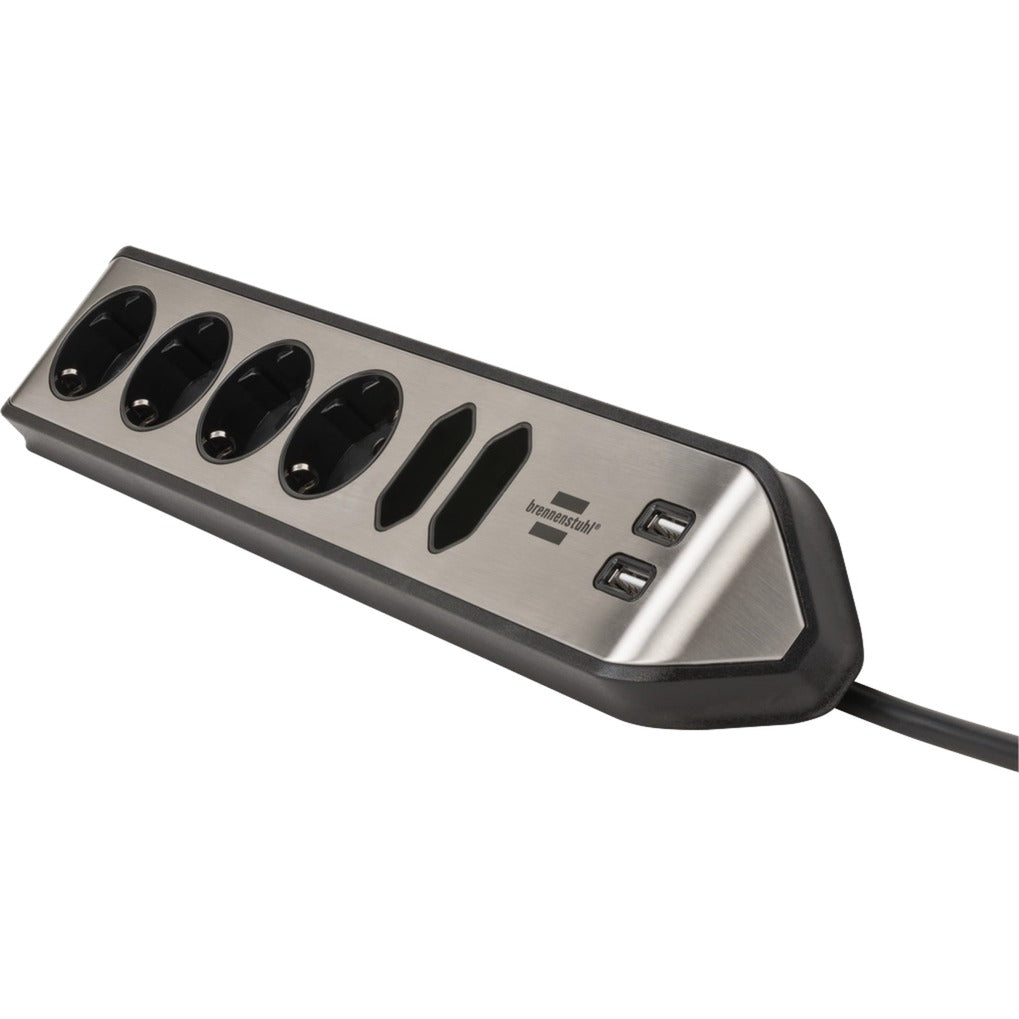Brennerstuhl ®estilo hjørne tilslutningsboks med USB-opladningsfunktion 6-vejs 4x beskyttelsesstik 2x euro sølv sort