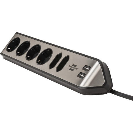 Brennerstuhl ®estilo hjørne tilslutningsboks med USB-opladningsfunktion 6-vejs 4x beskyttelsesstik 2x euro sølv sort